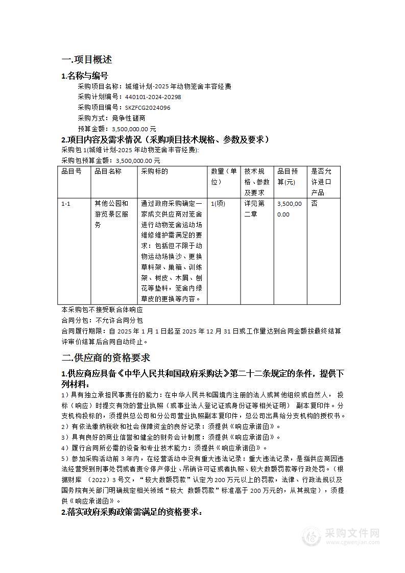 城维计划-2025年动物笼舍丰容经费