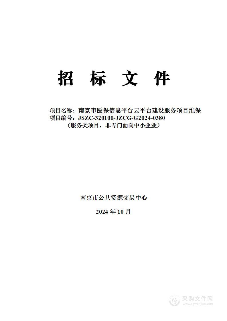 南京市医保信息平台云平台建设服务项目维保