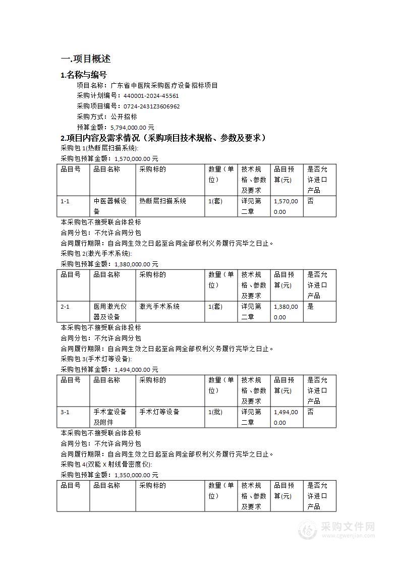 广东省中医院采购医疗设备招标项目（0724-2431Z3606962）