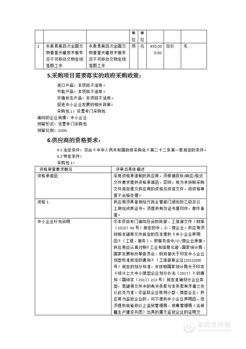 永泰县第四次全国文物普查关键技术服务及不可移动文物定线落图工作