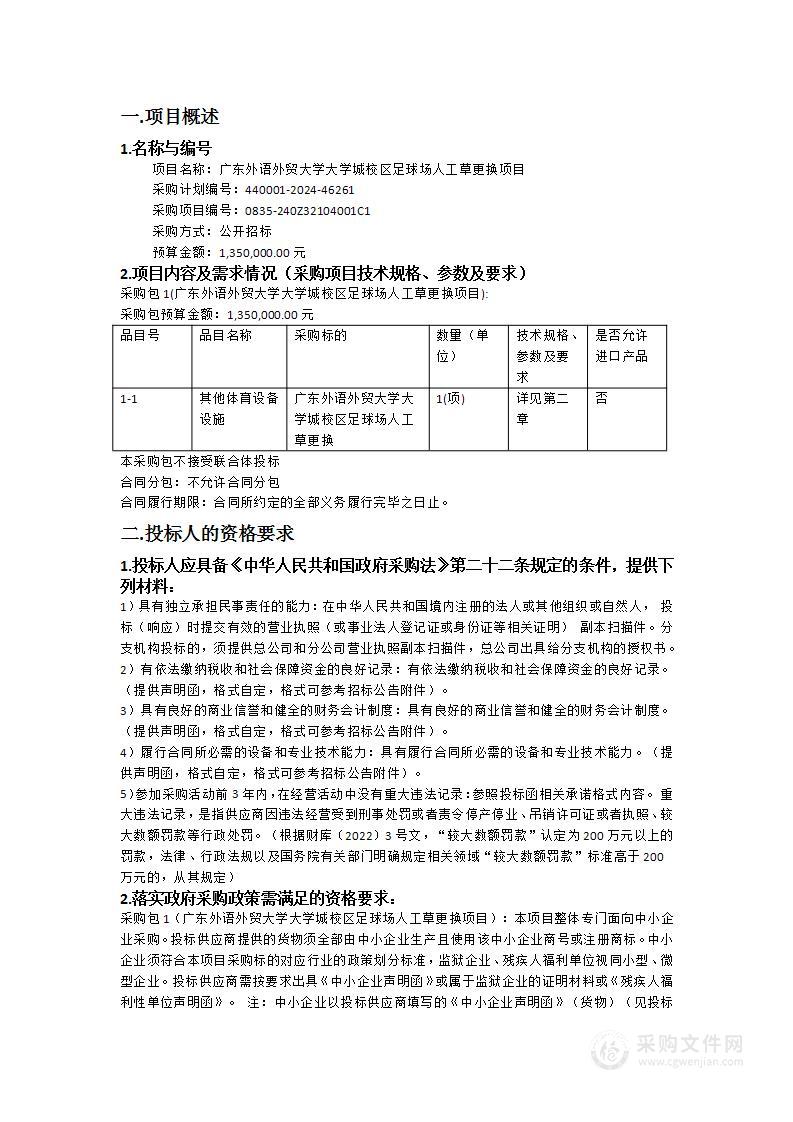 广东外语外贸大学大学城校区足球场人工草更换项目