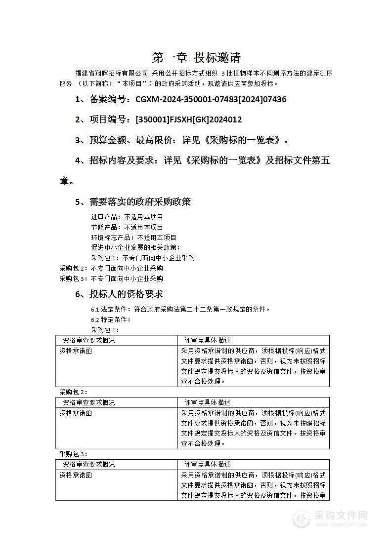 3批植物样本不同测序方法的建库测序服务