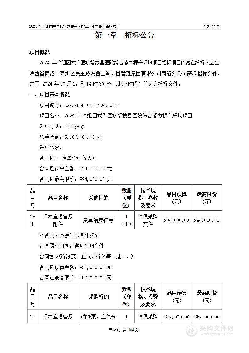 2024年“组团式”医疗帮扶县医院综合能力提升采购项目