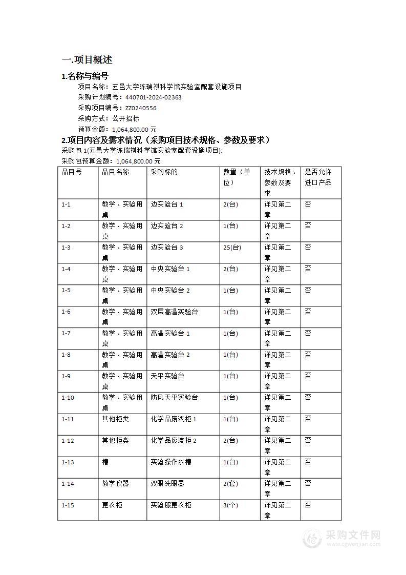 五邑大学陈瑞祺科学馆实验室配套设施项目