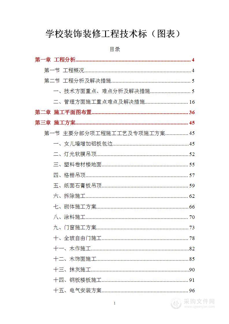 学校装饰装修工程技术标（图表）