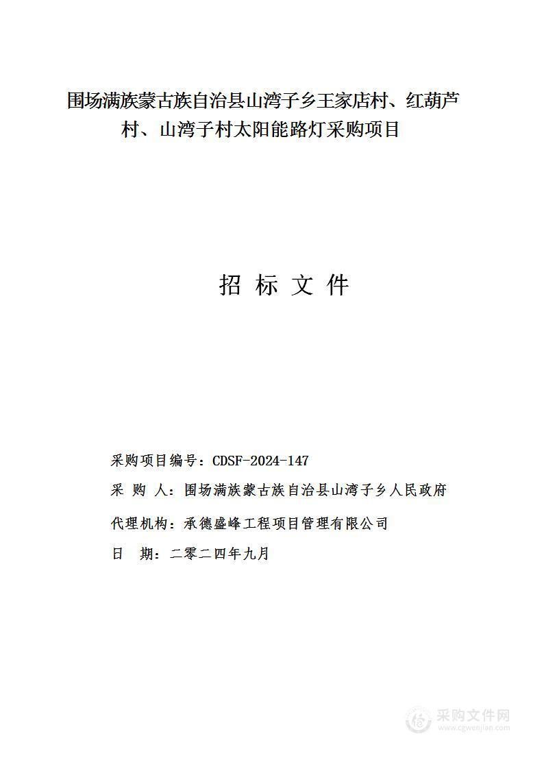 2024年山湾子乡王家店村、红葫芦村、山湾子村太阳能路灯采购项目