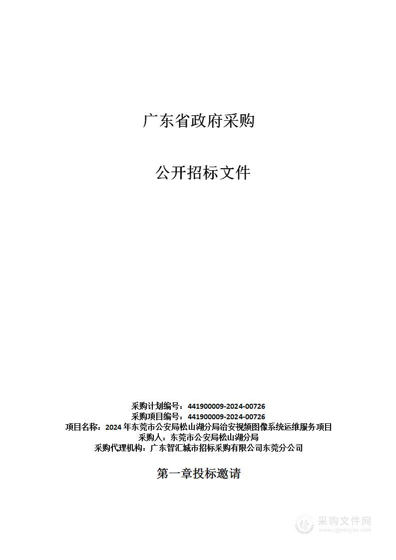 2024年东莞市公安局松山湖分局治安视频图像系统运维服务项目