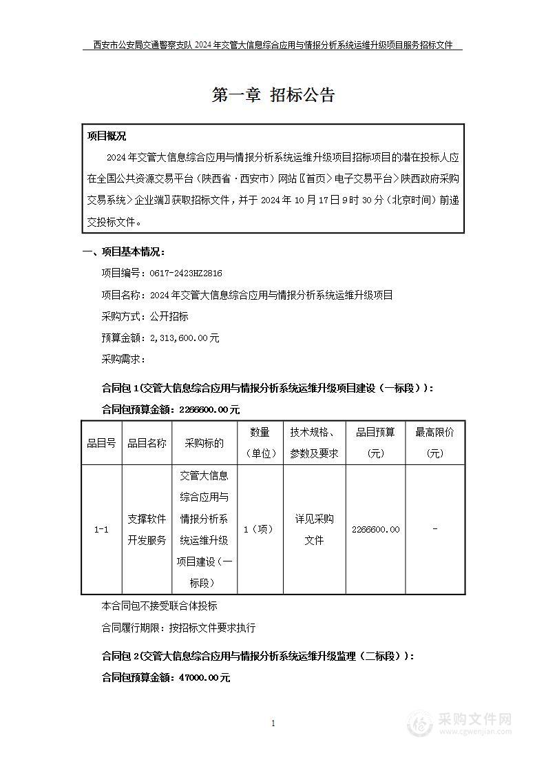 交管大信息综合应用与情报分析系统运维升级（第一包）