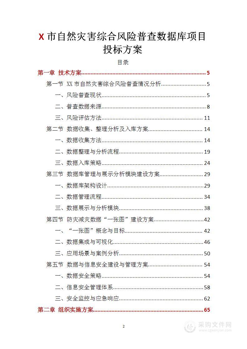 X市自然灾害综合风险普查数据库项目投标方案