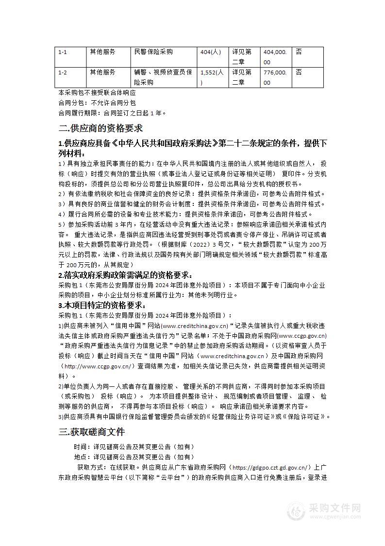 东莞市公安局厚街分局2024年团体意外险项目