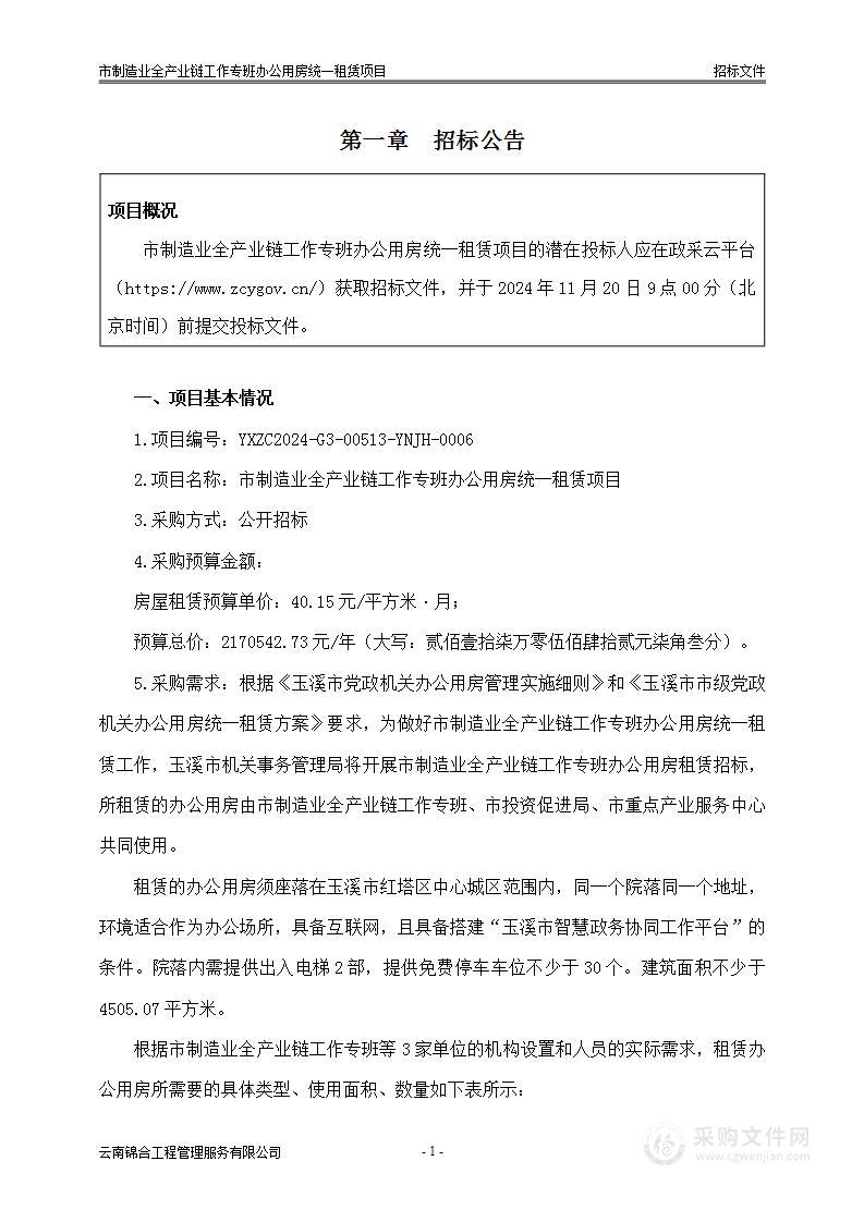 市制造业全产业链工作专班办公用房统一租赁项目