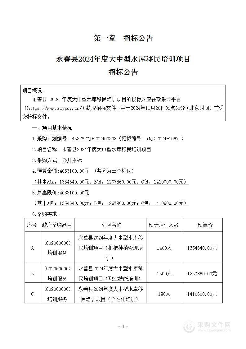 永善县2024年度大中型水库移民培训项目