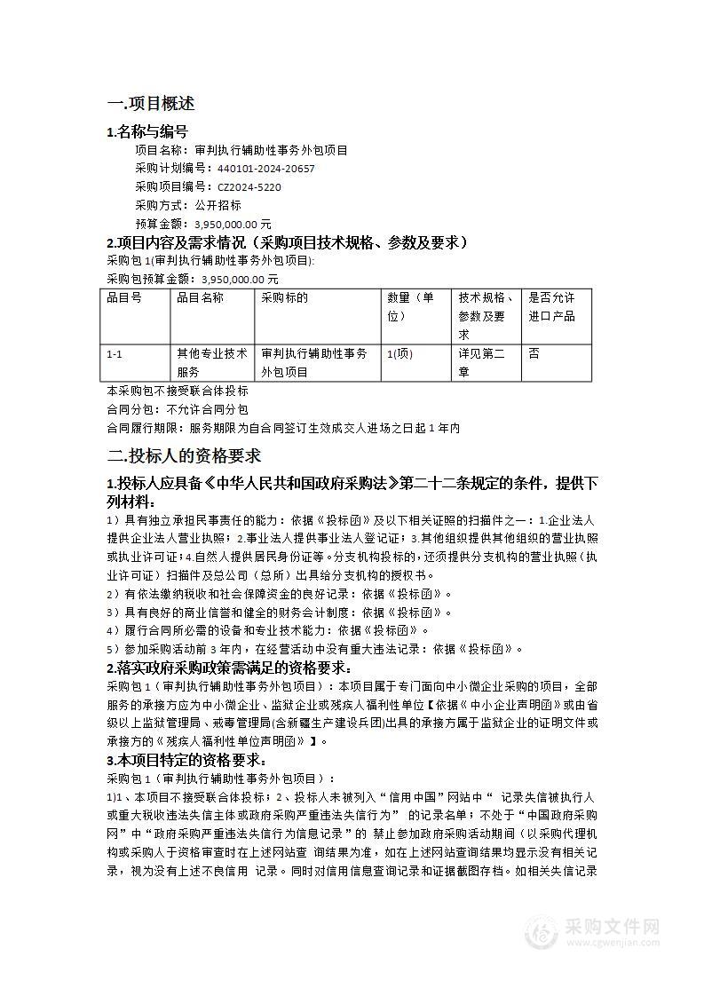 审判执行辅助性事务外包项目