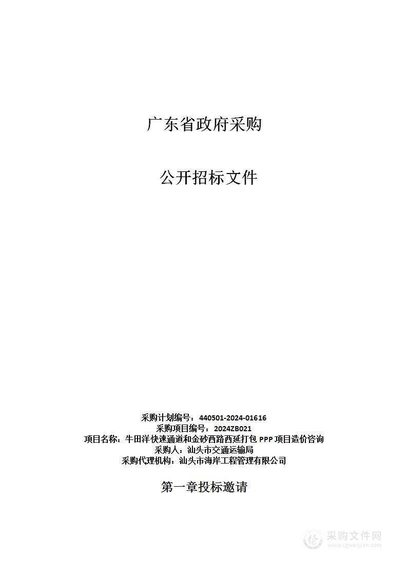 牛田洋快速通道和金砂西路西延打包PPP项目造价咨询