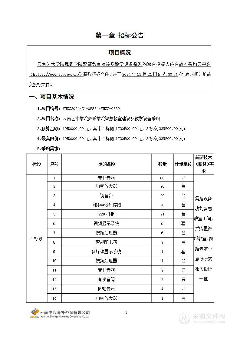 云南艺术学院舞蹈学院智慧教室建设及教学设备采购（2标段）