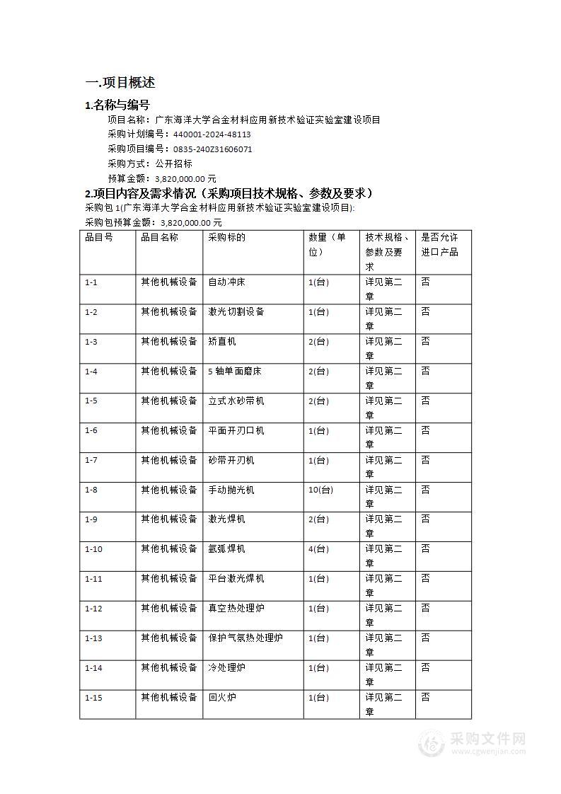 广东海洋大学合金材料应用新技术验证实验室建设项目