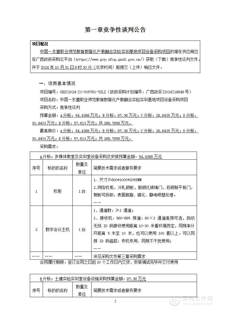 中国—东盟职业师范教育数智化产教融合实验实训基地项目设备采购项目