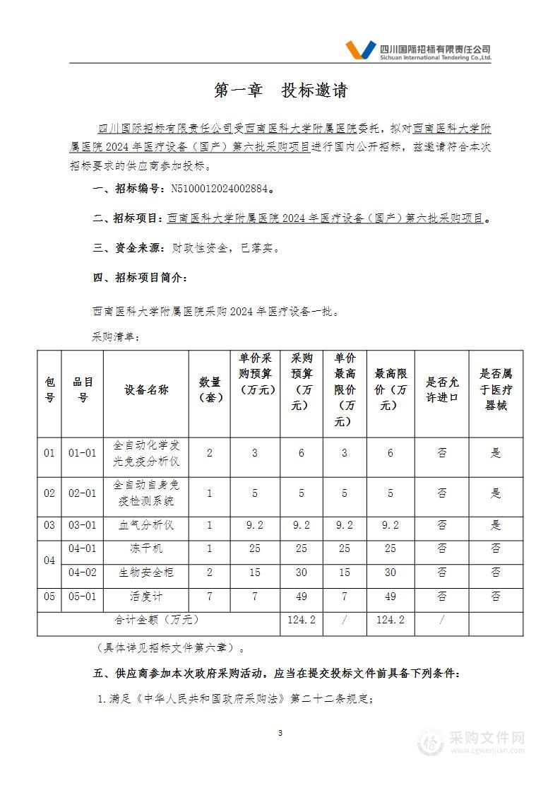 2024年医疗设备（国产）第六批采购项目