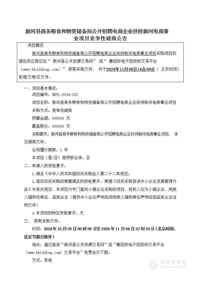 新河县商务粮食和物资储备局公开招聘电商企业扶持新河电商事业项目