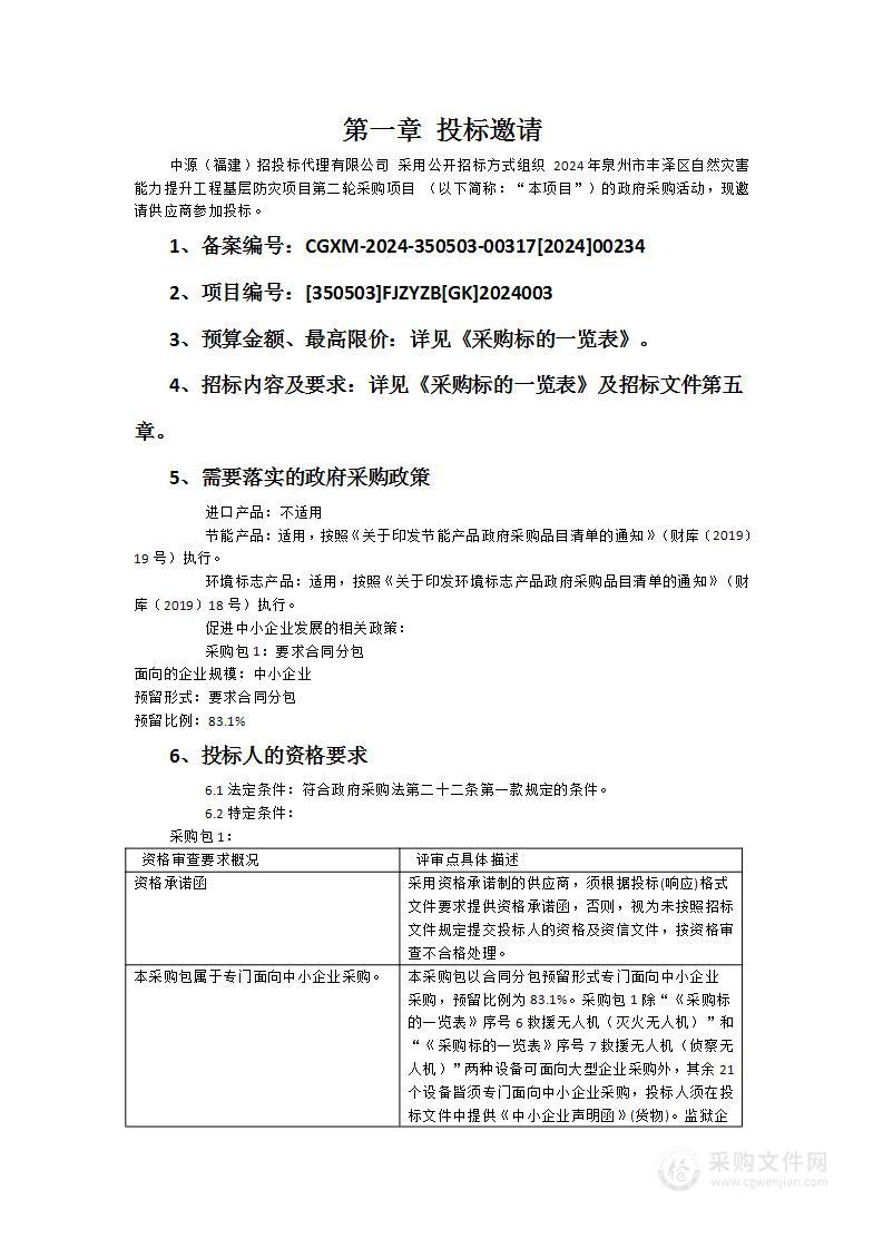 2024年泉州市丰泽区自然灾害能力提升工程基层防灾项目第二轮采购项目