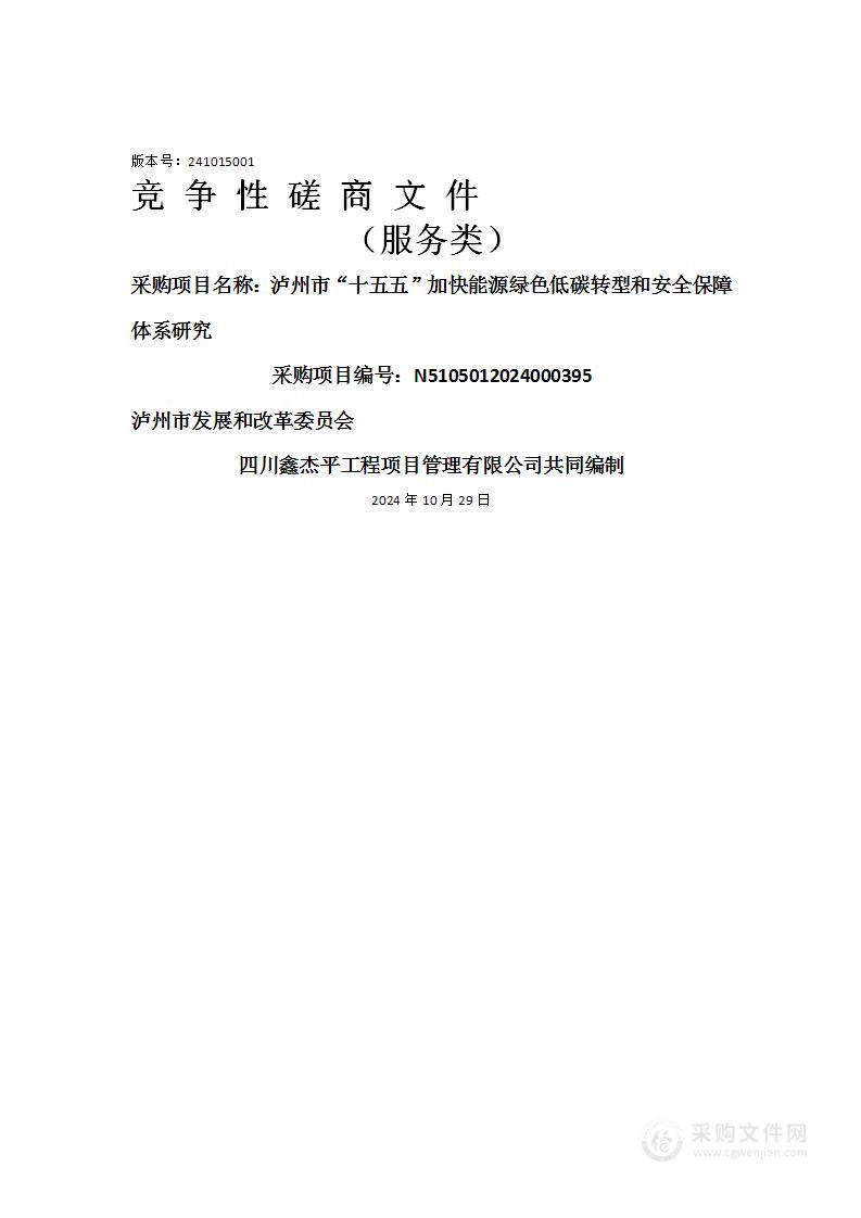 泸州市“十五五”加快能源绿色低碳转型和安全保障体系研究