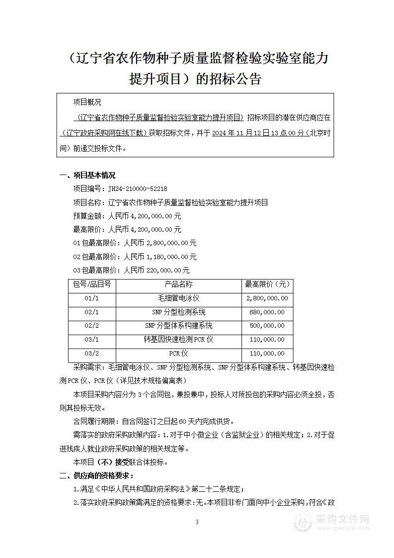 辽宁省农作物种子质量监督检验实验室能力提升项目