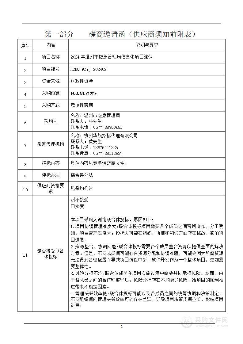 2024年温州市应急管理局信息化项目维保