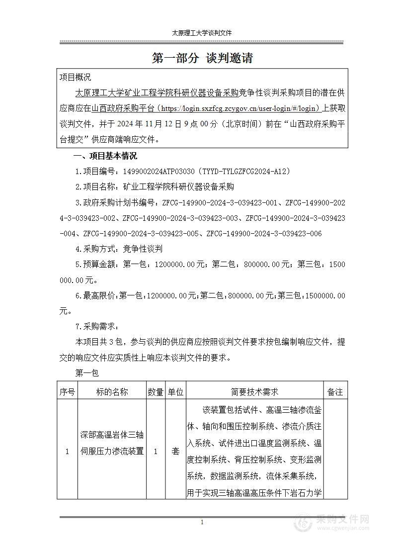 矿业工程学院科研仪器设备采购