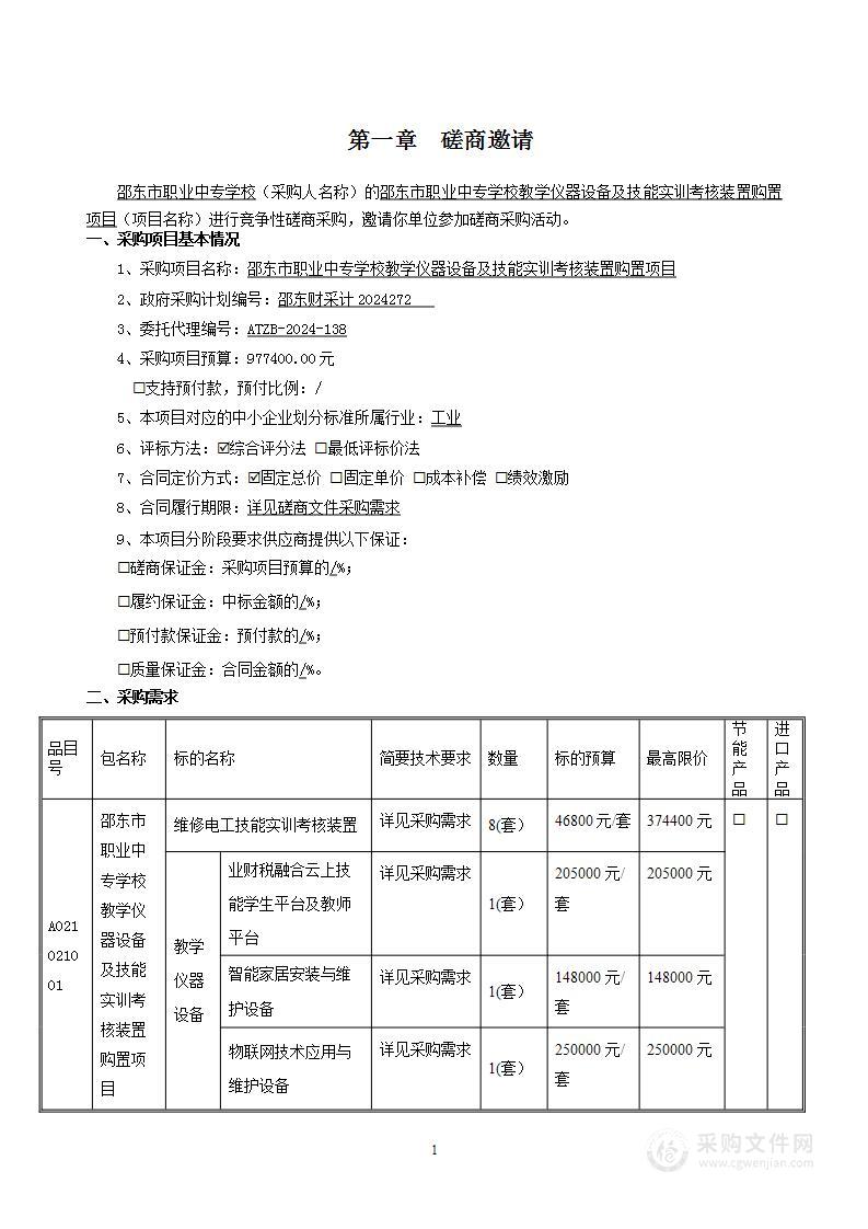 邵东市职业中专学校教学仪器设备及技能实训考核装置购置项目