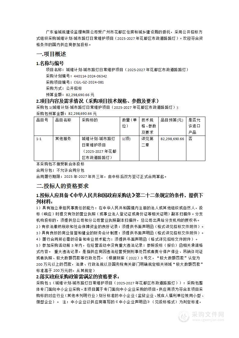 城维计划-城市路灯日常维护项目（2025-2027年花都区市政道路路灯）