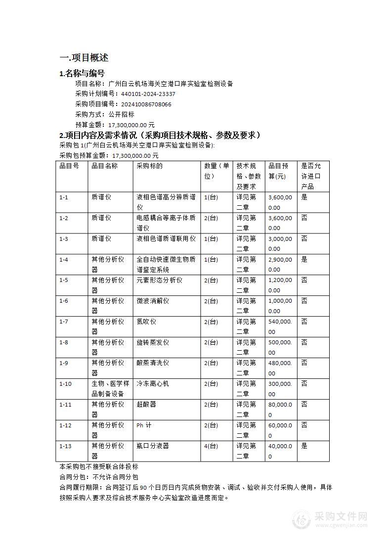 广州白云机场海关空港口岸实验室检测设备