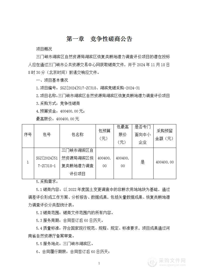 三门峡市湖滨区自然资源局湖滨区恢复类耕地潜力调查评价项目