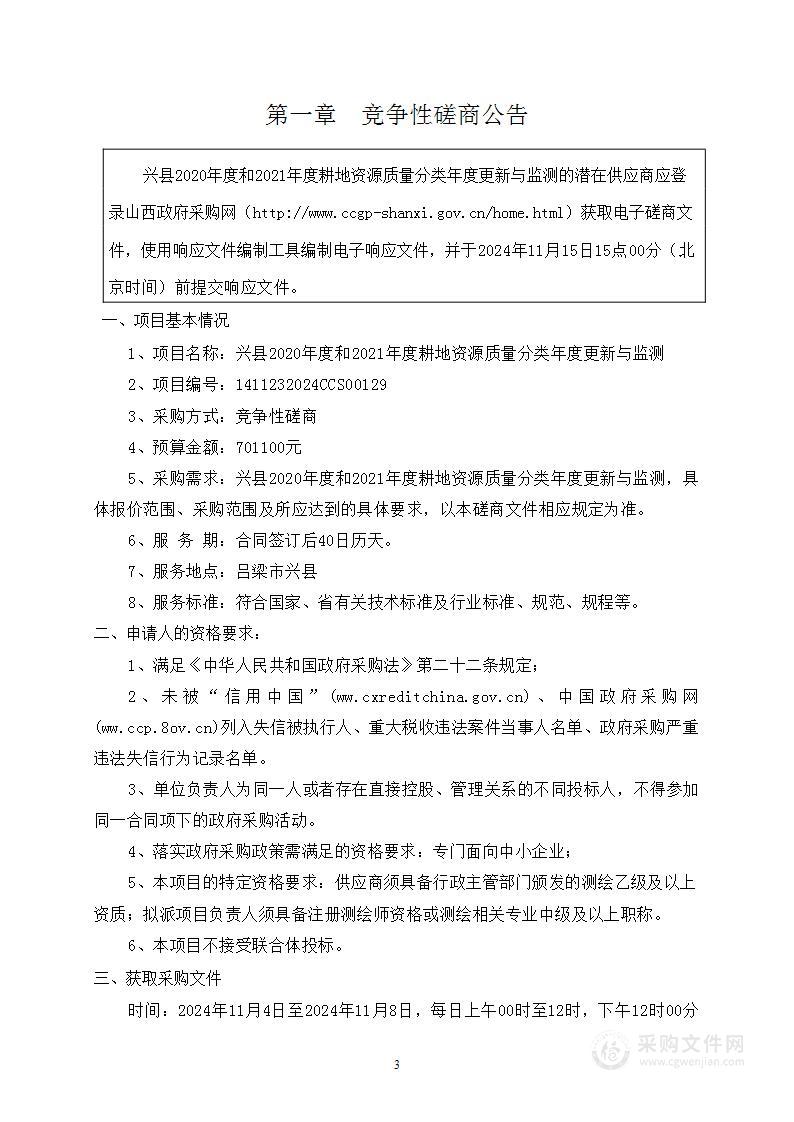 兴县2020年度和2021年度耕地资源质量分类年度更新与监测