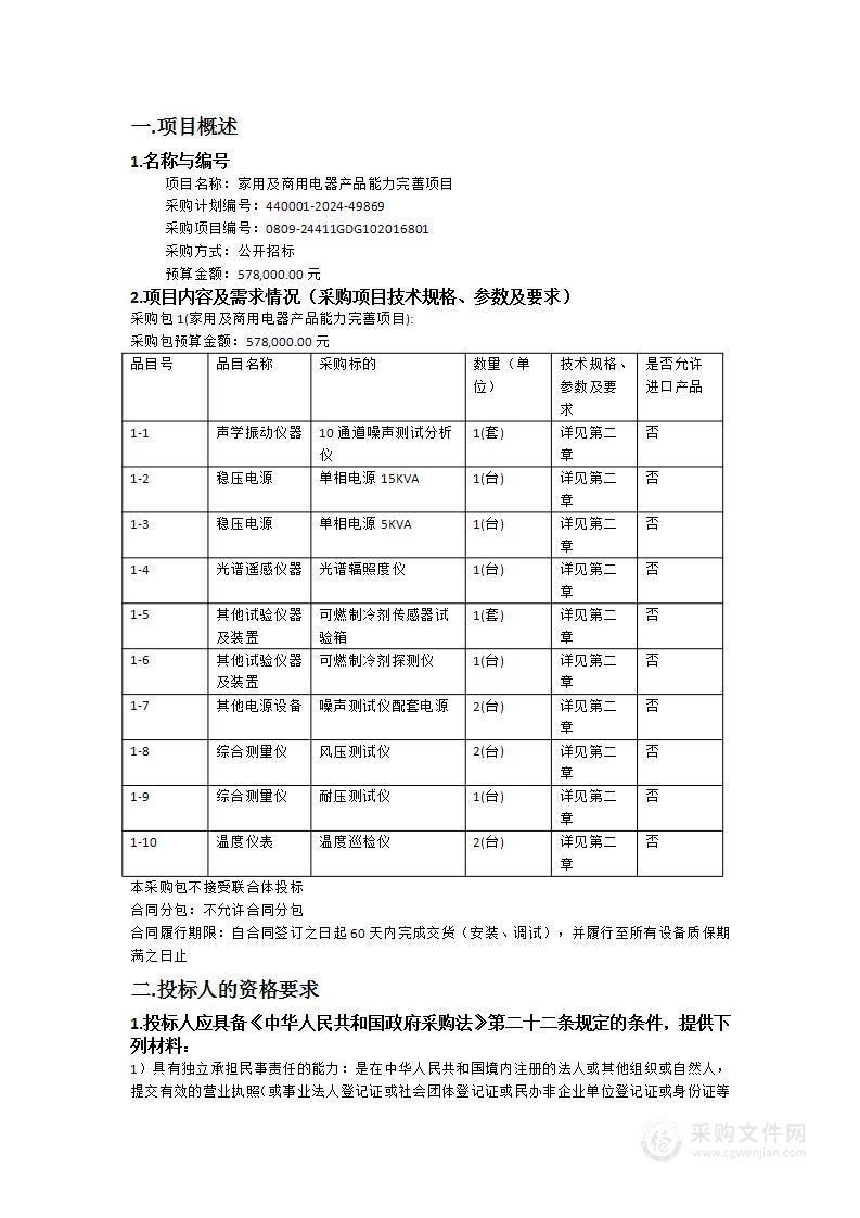 家用及商用电器产品能力完善项目