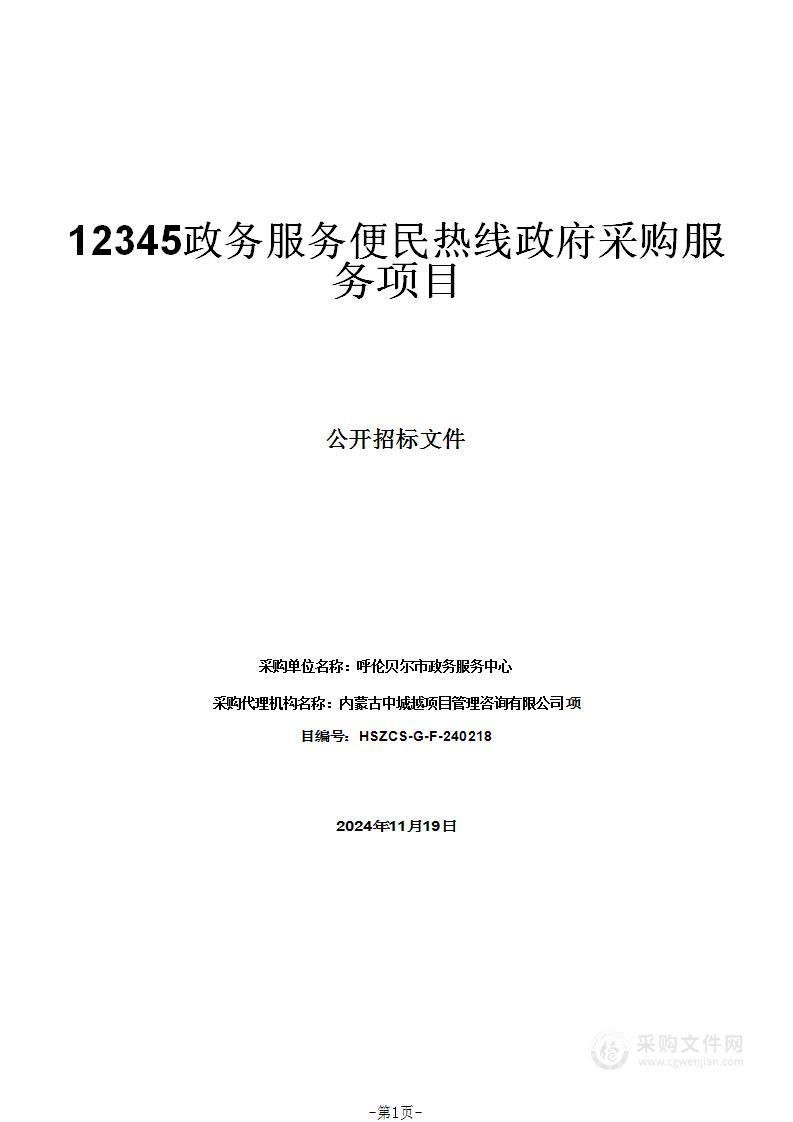 12345政务服务便民热线政府采购服务项目