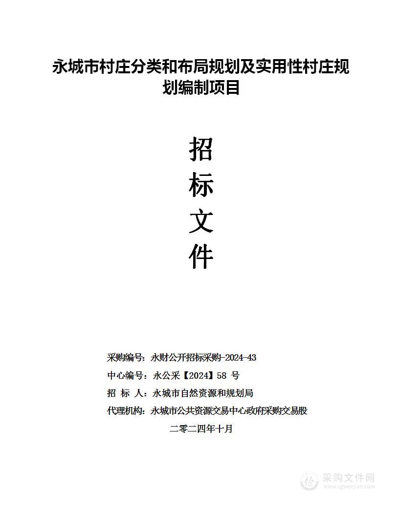 永城市自然资源和规划局永城市村庄分类和布局规划及实用性村庄规划编制项目