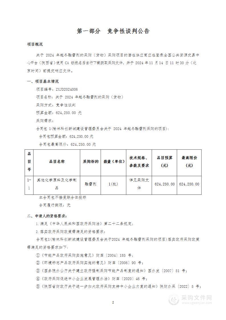 关于2024年越冬融雪剂的采购（货物）