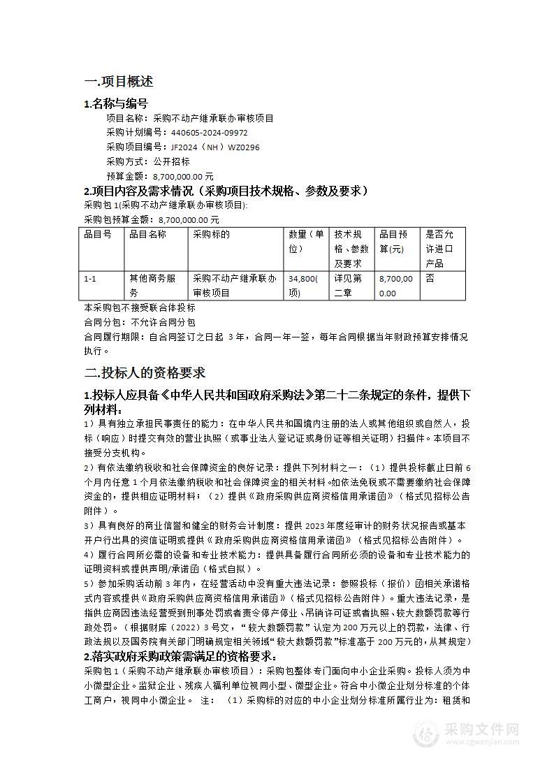 采购不动产继承联办审核项目