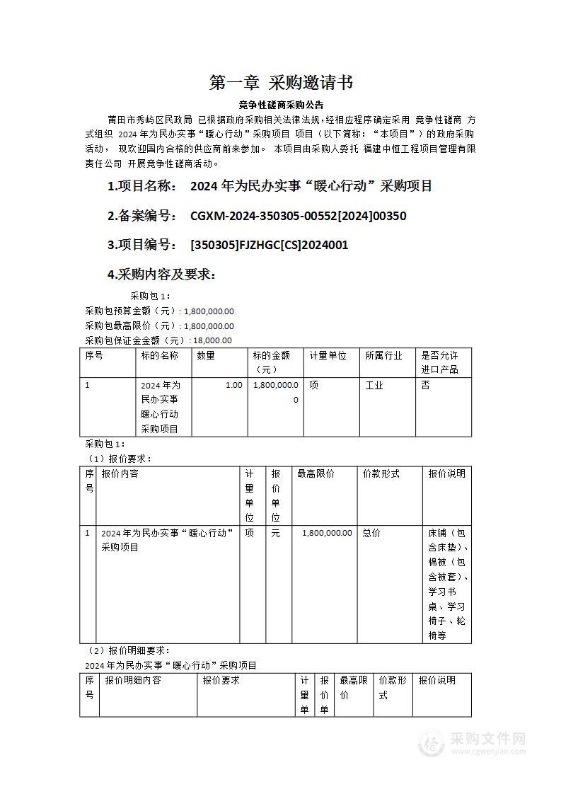 2024年为民办实事“暖心行动”采购项目