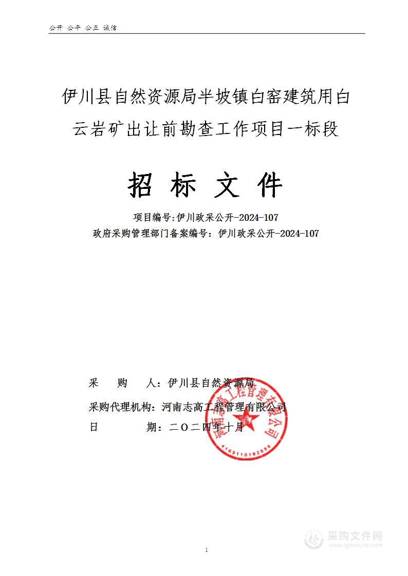 伊川县自然资源局半坡镇白窑建筑用白云岩矿出让前勘查工作项目