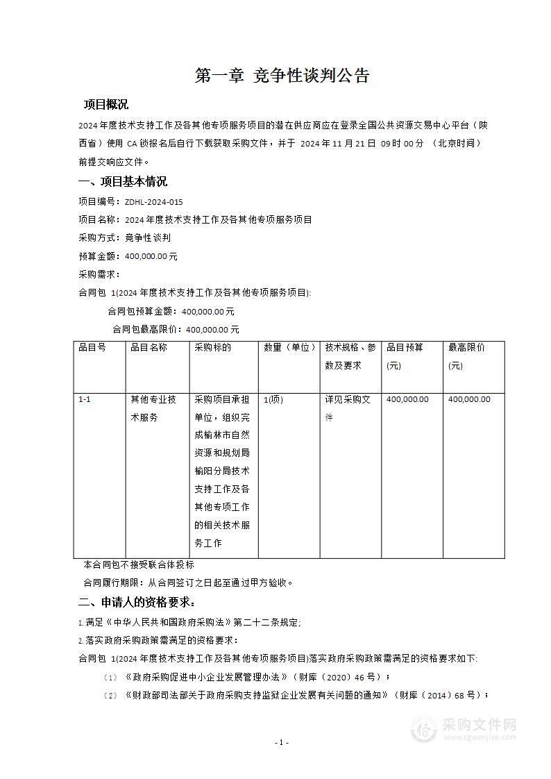 2024年度技术支持工作及各其他专项服务项目