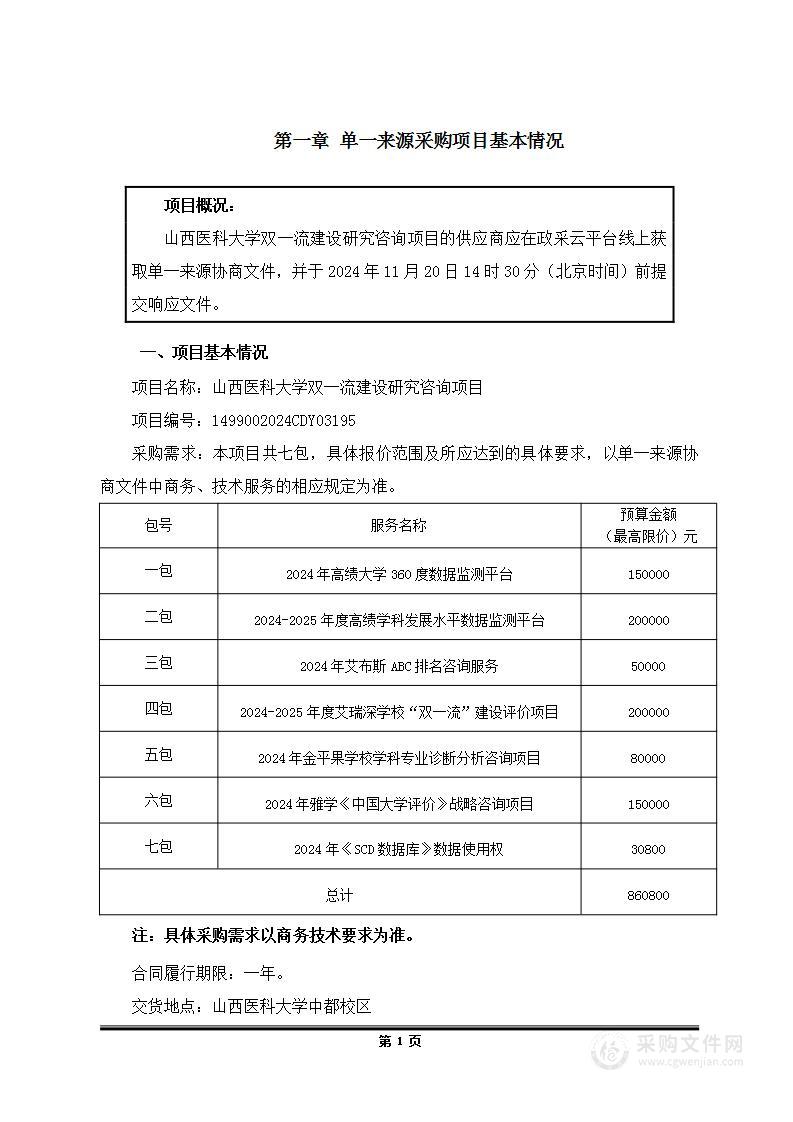 山西医科大学双一流建设研究咨询项目