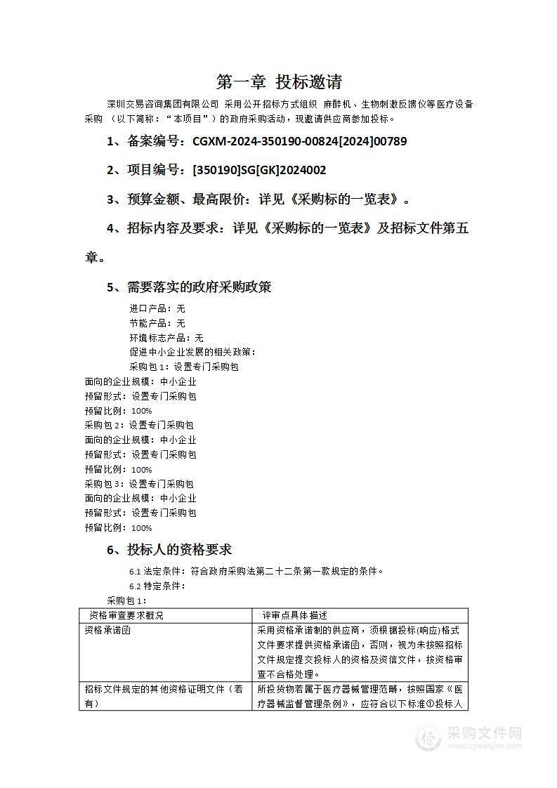 麻醉机、生物刺激反馈仪等医疗设备采购