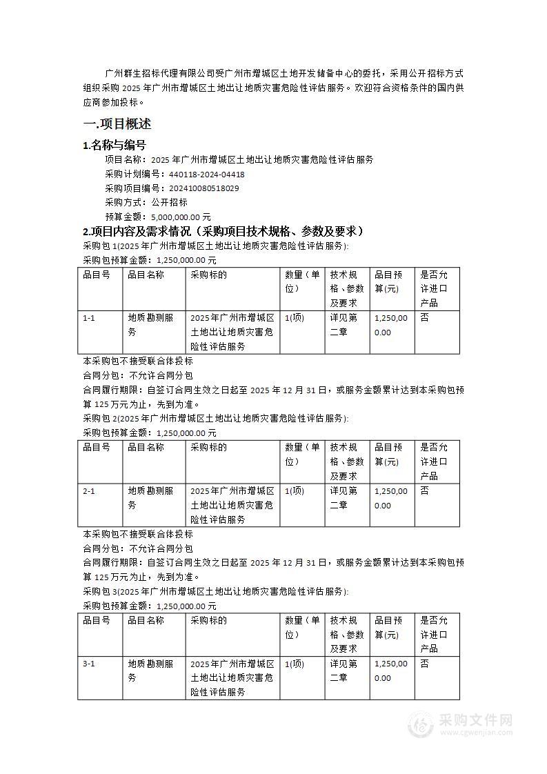 2025年广州市增城区土地出让地质灾害危险性评估服务