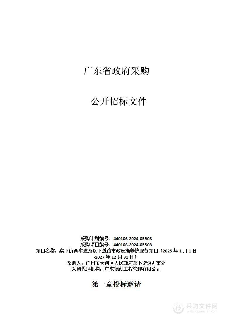 棠下街两车道及以下道路市政设施养护服务项目（2025年1月1日-2027年12月31日）