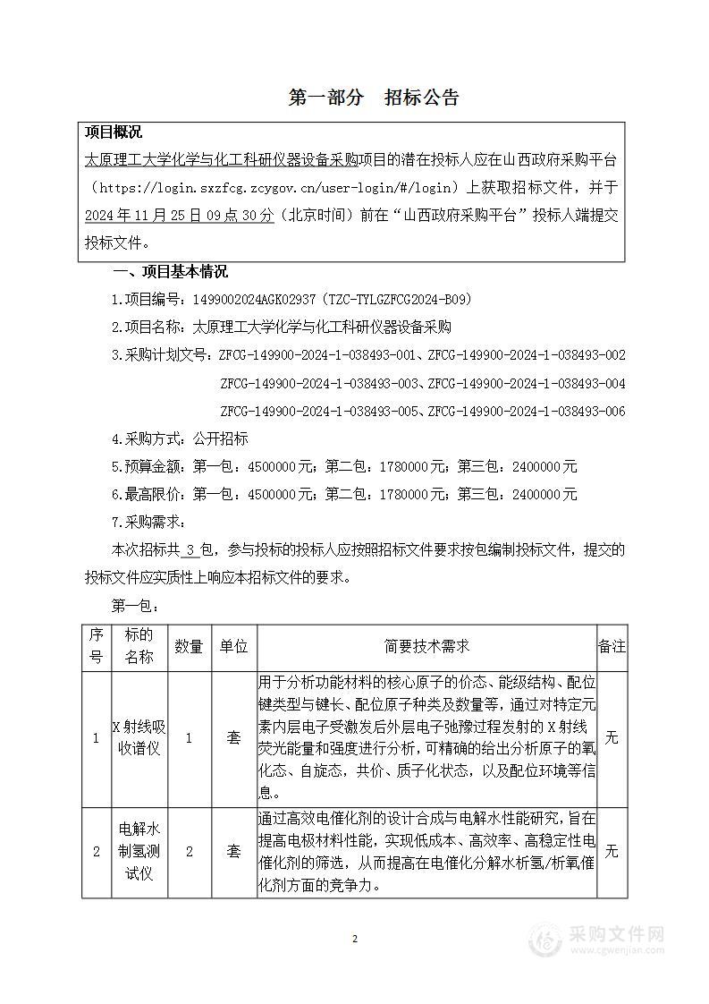 太原理工大学化学与化工科研仪器设备采购