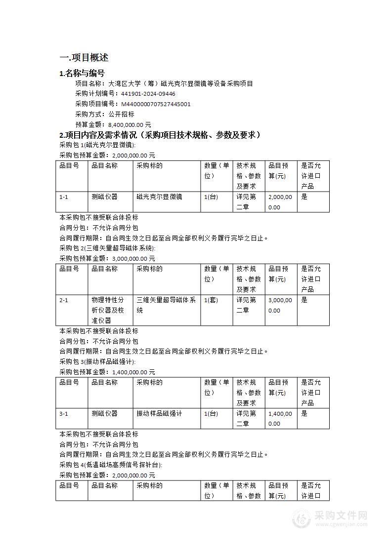 大湾区大学（筹）磁光克尔显微镜等设备采购项目