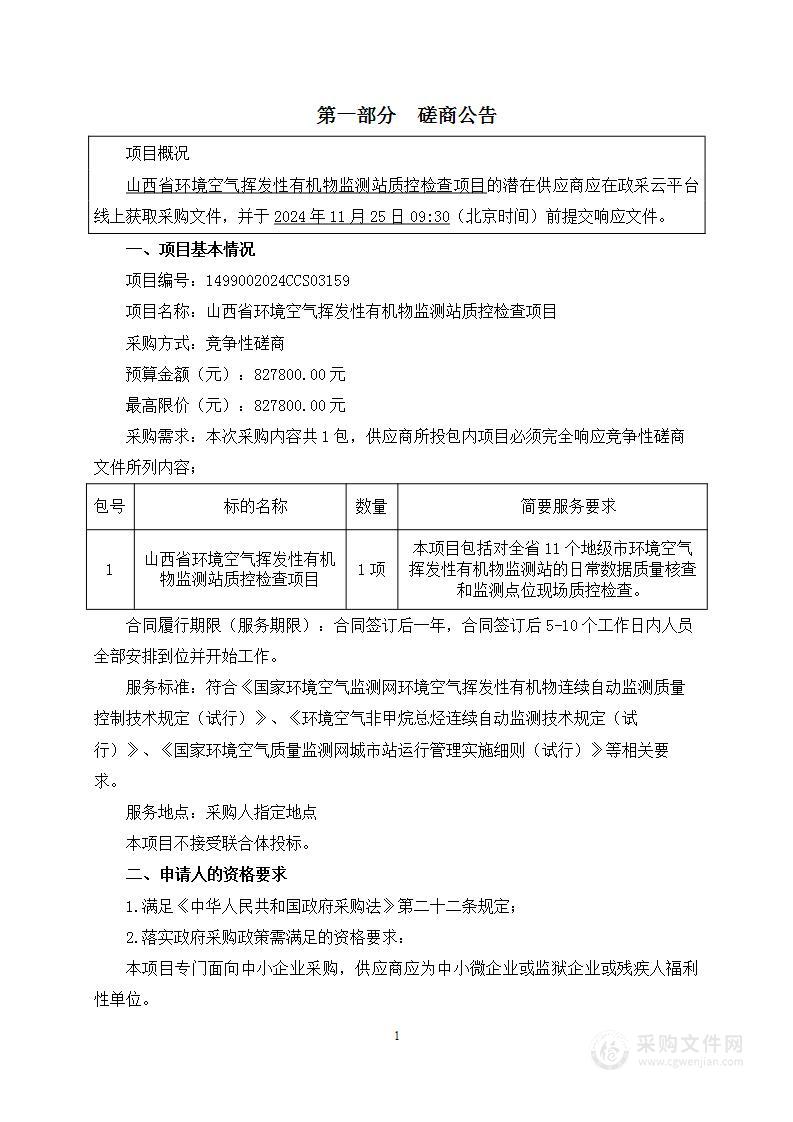 山西省环境空气挥发性有机物监测站质控检查项目