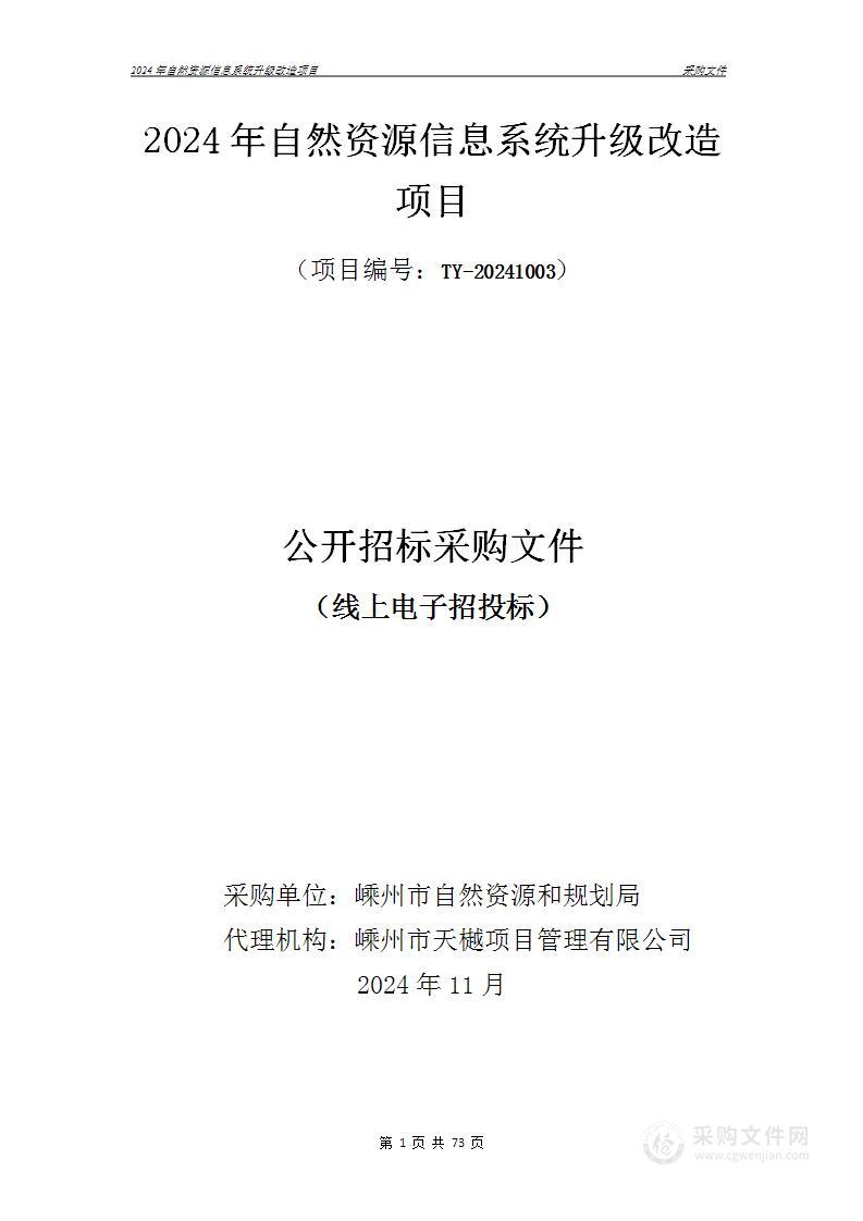 嵊州市自然资源和规划局2024年自然资源信息系统升级改造项目