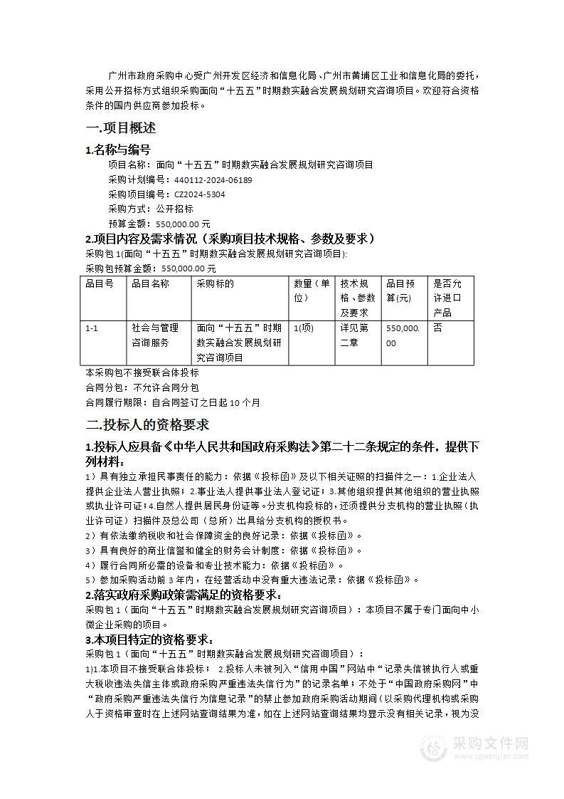 面向“十五五”时期数实融合发展规划研究咨询项目